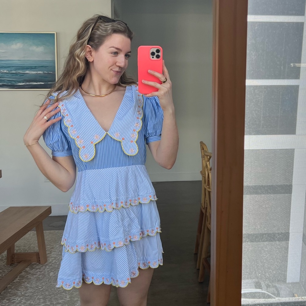 Elegant Blue Lace-Trimmed Mini Dress